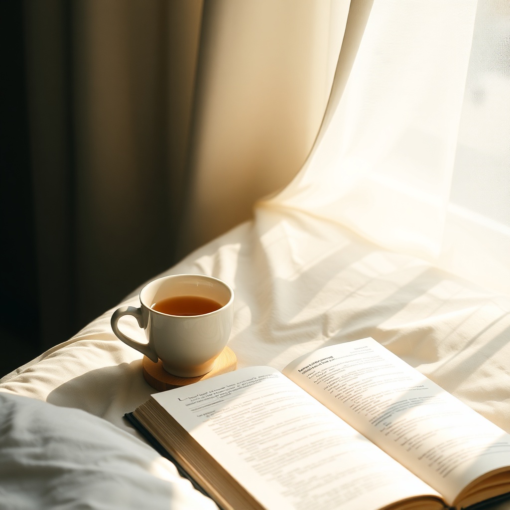 Calm morning scene with tea and open journal