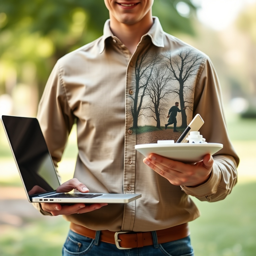 Work-life balance concept with laptop and leisure activity