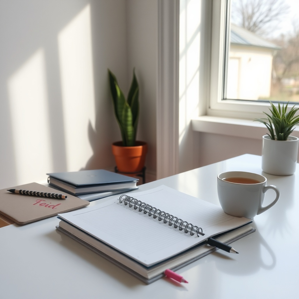 Tidy home workspace with planner and natural light
