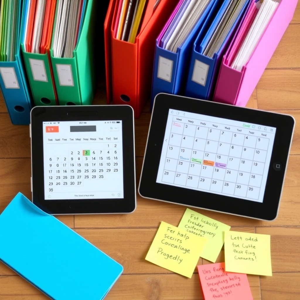 Color-coded organization tools and digital calendar